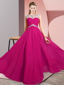 Dynamic Fuchsia Clasp Handle Scoop Beading Homecoming Dress Chiffon Sleeveless