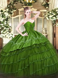 Sleeveless Organza and Taffeta Floor Length Zipper Ball Gown Prom Dress in Green with Embroidery and Ruffled Layers
