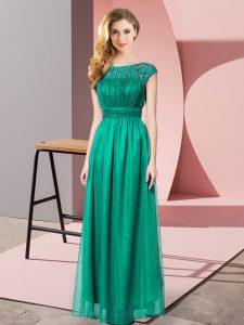 Turquoise Empire Scoop Sleeveless Tulle Floor Length Zipper Lace