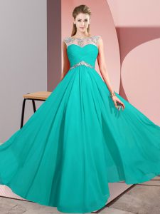 Fantastic Turquoise Scoop Clasp Handle Beading Prom Gown Sleeveless