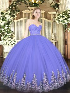 Glittering Lavender Sweetheart Zipper Beading and Lace and Appliques Vestidos de Quinceanera Sleeveless