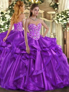 Discount Ball Gowns Quinceanera Dress Eggplant Purple Sweetheart Organza Sleeveless Floor Length Lace Up