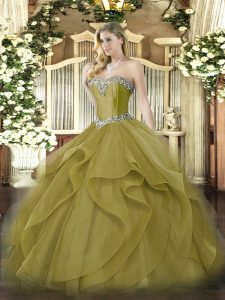 Exceptional Olive Green Lace Up Sweetheart Beading and Ruffles 15 Quinceanera Dress Tulle Sleeveless