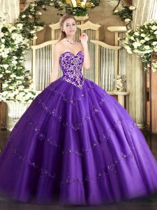 Sweetheart Sleeveless Zipper Quinceanera Gown Purple Tulle