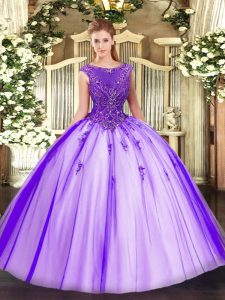 Custom Design Floor Length Zipper Quince Ball Gowns Purple for Sweet 16 and Quinceanera with Beading and Appliques