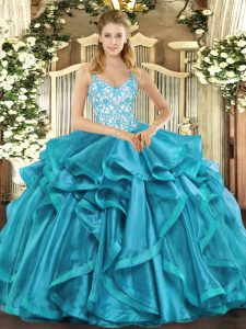 Romantic Sleeveless Beading and Appliques and Ruffles Lace Up Sweet 16 Dress