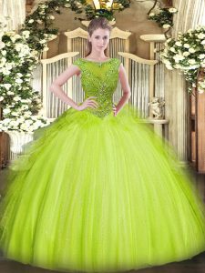 Floor Length Zipper Quinceanera Gown Yellow Green for Sweet 16 and Quinceanera with Beading
