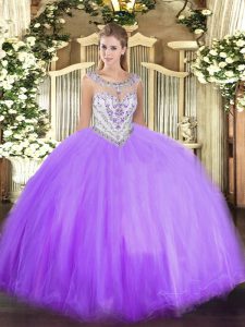 Lavender Sleeveless Beading Floor Length Quinceanera Gown