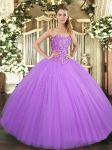 Sweetheart Sleeveless Lace Up Quinceanera Gown Lilac Tulle