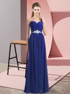 Sleeveless Chiffon Floor Length Lace Up Prom Dresses in Blue with Beading