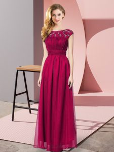 Artistic Strapless Sleeveless Homecoming Dress Floor Length Lace Fuchsia Chiffon