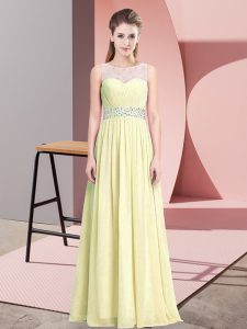 Custom Made Light Yellow Sleeveless Chiffon Zipper Prom Evening Gown for Prom and Party