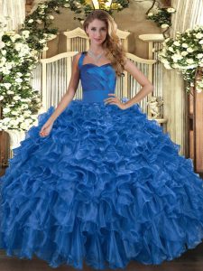 Admirable Floor Length Blue 15th Birthday Dress Organza Sleeveless Ruffles