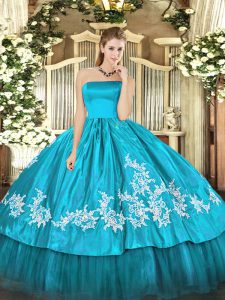 Great Embroidery Quinceanera Gown Aqua Blue Zipper Sleeveless Floor Length