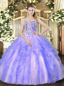 Pretty Lavender Ball Gowns Tulle Sweetheart Sleeveless Beading and Ruffles High Low Lace Up Sweet 16 Dresses