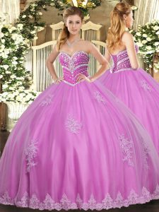 Smart Beading and Appliques Vestidos de Quinceanera Rose Pink Lace Up Sleeveless Floor Length