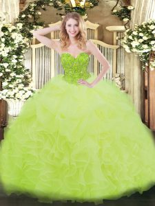 Floor Length Yellow Green Sweet 16 Quinceanera Dress Organza Sleeveless Ruffles