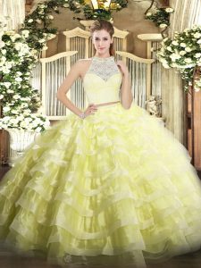 Latest Sleeveless Zipper Floor Length Lace and Ruffled Layers Quinceanera Dresses