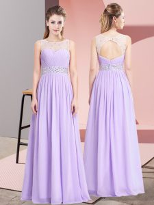 Chiffon Scoop Sleeveless Lace Up Beading Prom Gown in Lavender