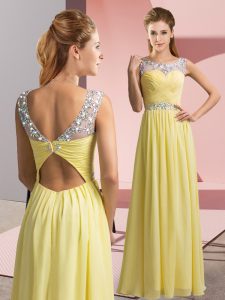 Yellow Prom Party Dress Prom and Party with Beading Scoop Sleeveless Clasp Handle