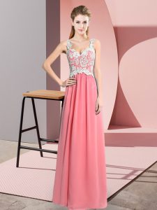 V-neck Sleeveless Chiffon Prom Dresses Lace Zipper