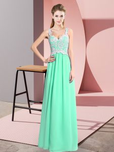 Hot Sale Sleeveless Floor Length Lace Zipper Homecoming Dress with Apple Green