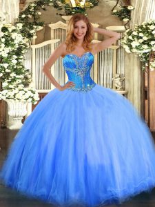 Beading Vestidos de Quinceanera Blue Lace Up Sleeveless Floor Length