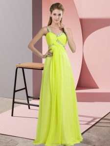 Stylish Floor Length Empire Sleeveless Yellow Green Dress for Prom Lace Up