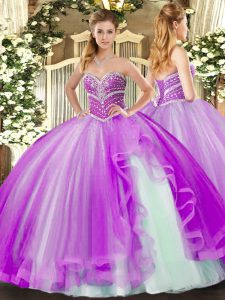 Sweetheart Sleeveless Lace Up Sweet 16 Dress Lavender Tulle