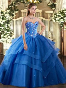 Edgy Ball Gowns Vestidos de Quinceanera Blue Sweetheart Tulle Sleeveless Floor Length Lace Up
