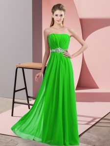 Empire Prom Evening Gown Green Strapless Chiffon Sleeveless Floor Length Lace Up