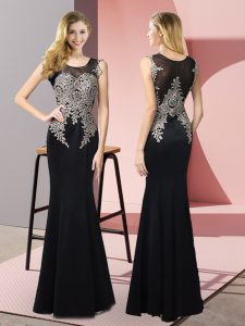 Beautiful Black Side Zipper Scoop Appliques Prom Dress Elastic Woven Satin Sleeveless
