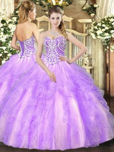 Gorgeous Sweetheart Sleeveless Lace Up Quinceanera Dresses Lavender Tulle