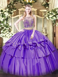Extravagant Organza and Taffeta Sleeveless Floor Length Sweet 16 Quinceanera Dress and Beading and Ruffled Layers