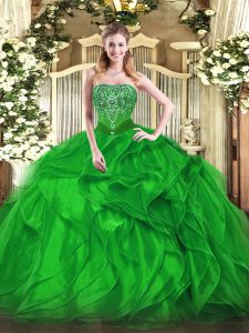 Flare Sleeveless Lace Up Floor Length Beading and Ruffles Quince Ball Gowns