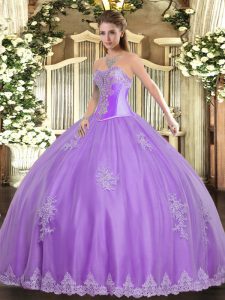 Lavender Sleeveless Floor Length Beading and Appliques Lace Up Sweet 16 Quinceanera Dress