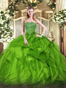 Sleeveless Floor Length Beading and Ruffles Lace Up Ball Gown Prom Dress