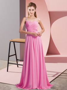 Rose Pink Empire Ruching Prom Dresses Backless Chiffon Sleeveless