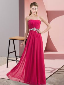 Adorable Hot Pink Tulle Zipper Evening Dress Sleeveless Floor Length Lace