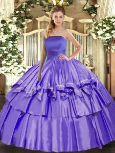 Lavender Strapless Neckline Ruffled Layers Ball Gown Prom Dress Sleeveless Lace Up