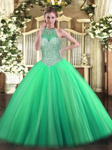 Fabulous Green Sleeveless Tulle Lace Up Ball Gown Prom Dress for Military Ball and Sweet 16 and Quinceanera