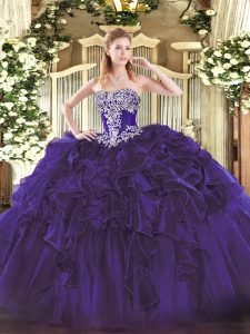 Glorious Sleeveless Beading and Ruffles Lace Up Quinceanera Gown