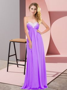 Gorgeous Empire Prom Dress Lavender Sweetheart Chiffon Sleeveless Floor Length Lace Up