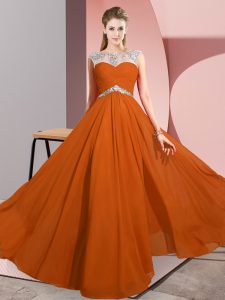 Extravagant Chiffon Scoop Sleeveless Clasp Handle Beading Prom Dress in Rust Red