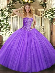 Traditional Lavender Lace Up Sweet 16 Dresses Beading Sleeveless Floor Length