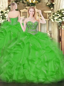 Wonderful Floor Length Green Sweet 16 Dresses Sweetheart Sleeveless Lace Up