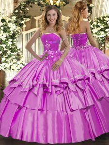 Clearance Lilac Sleeveless Beading and Ruffled Layers Floor Length 15th Birthday Dress