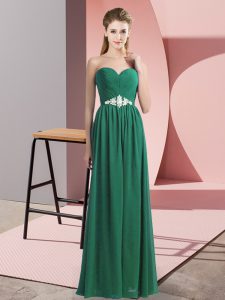 Pretty Dark Green Lace Up Evening Dress Beading Sleeveless Floor Length