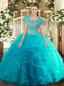 Luxury Sleeveless Clasp Handle Floor Length Beading and Ruffled Layers Ball Gown Prom Dress