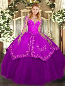 Floor Length Ball Gowns Long Sleeves Purple Ball Gown Prom Dress Lace Up